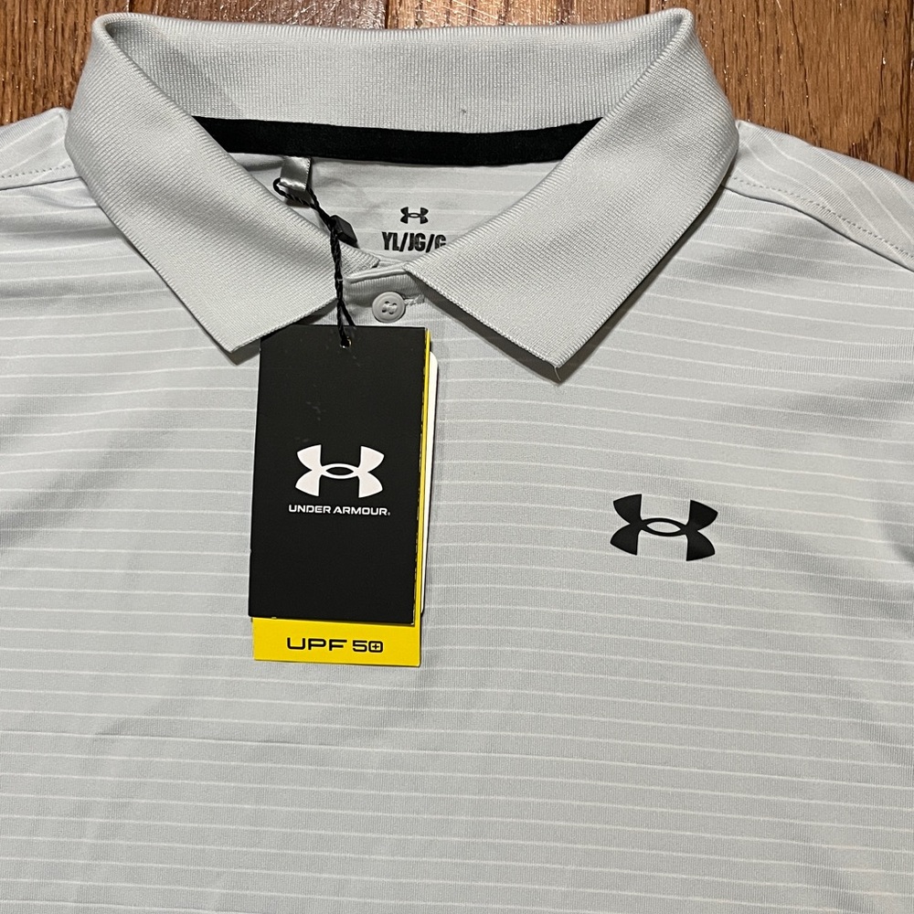 NWT Under Armour Youth Striped Polo Shirt Sz L - Picture 2 of 4